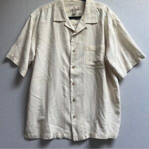 Island Treasures 100% Silk Tropical Jacquard Camp Shirt Ivory Size Medium